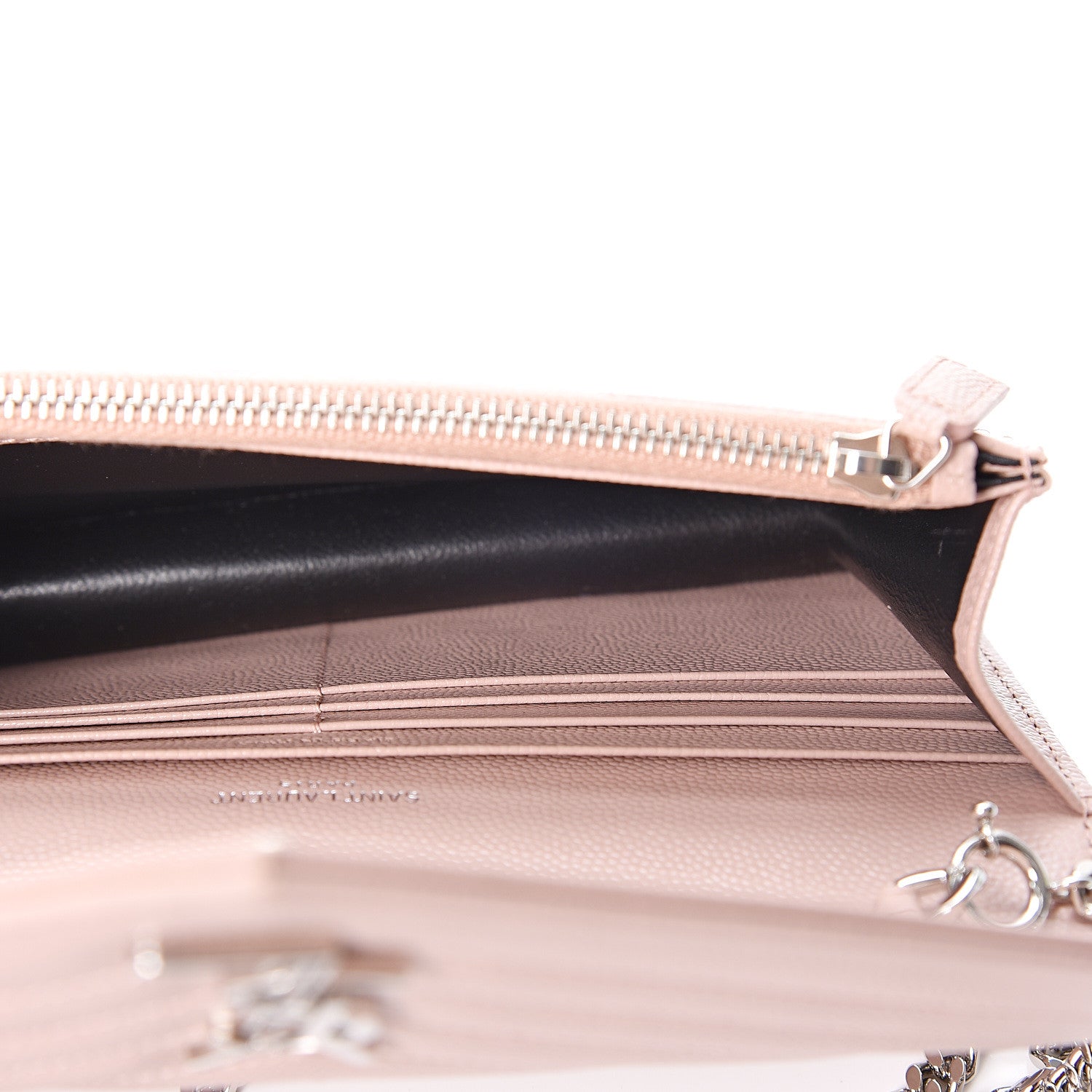 Saint Laurent Grain De Poudre Matelasse Chevron Monogram Envelope Chain Wallet Pale Pink 4 of 9