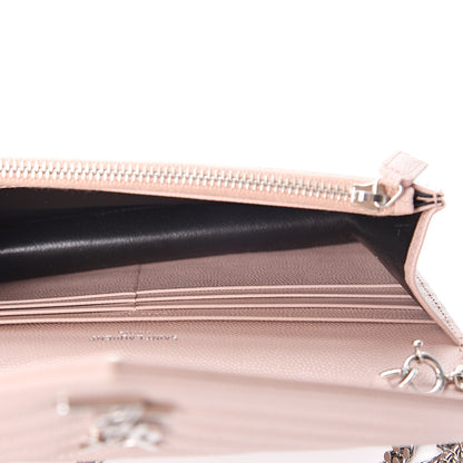 Saint Laurent Grain De Poudre Matelasse Chevron Monogram Envelope Chain Wallet Pale Pink 4 of 9
