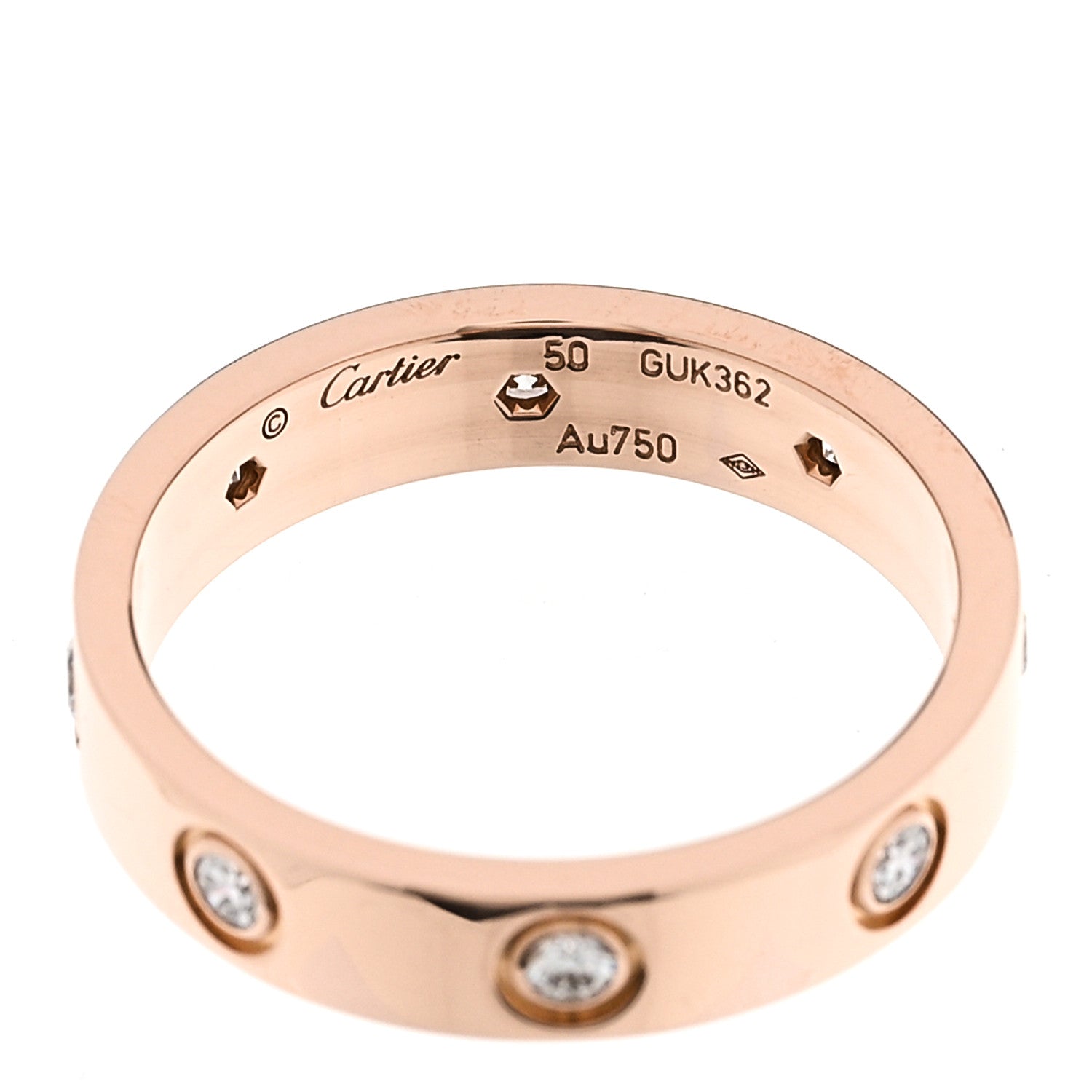 Cartier 18K Pink Gold 8 Diamond 4mm LOVE Wedding Band Ring 50 5.25 4 of 4