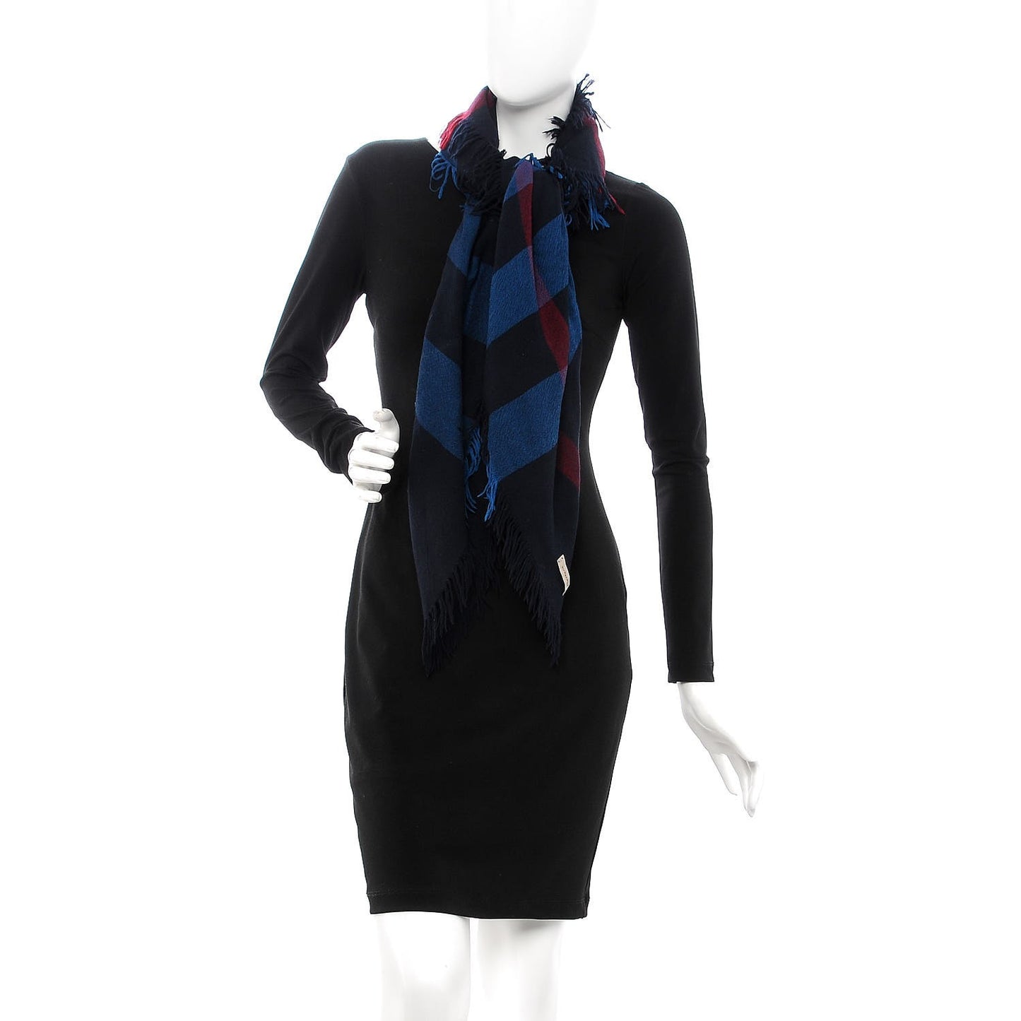 Merino Wool House Check Square Scarf Blue
