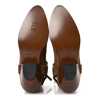 Saint Laurent Suede Curtis Harness Ankle Booties 37 Noisette 7 of 16