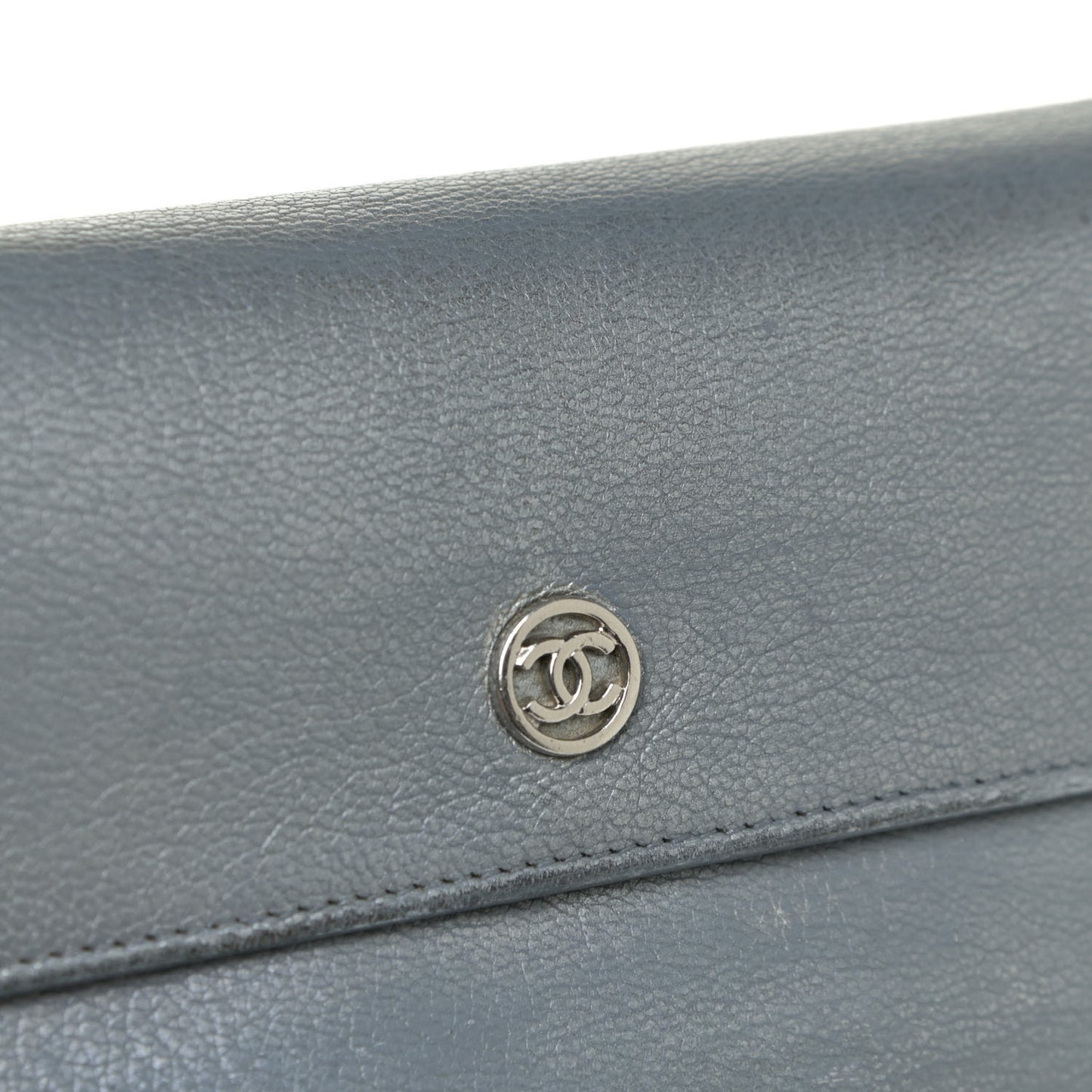 Metallic Goatskin Large Flap Wallet Silver