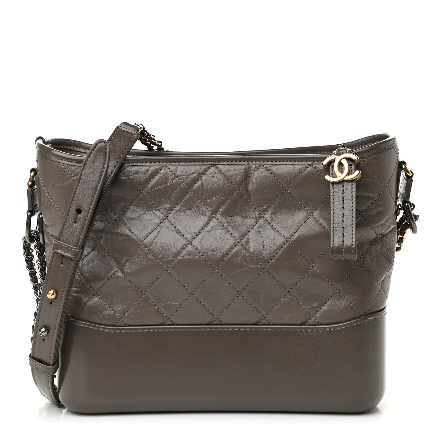 Aged Calfskin Quilted Medium Gabrielle Hobo Grey