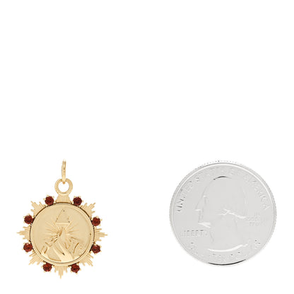 Foundrae 18K Yellow Gold Garnet Fire Astrology Medallion Pendant 2 of 5