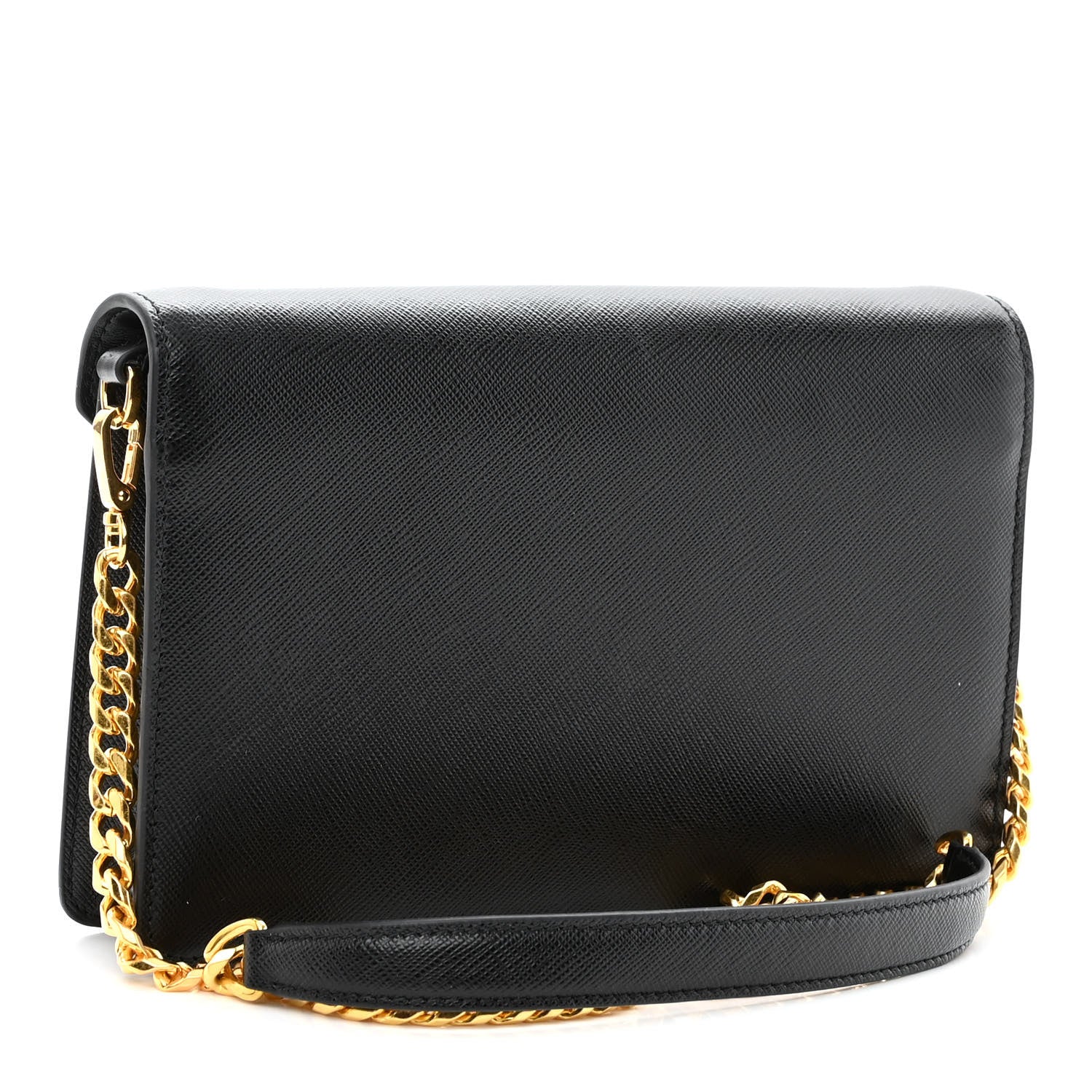 Prada Saffiano Lux Metal Triangle Logo Mini Envelope Chain Shoulder Bag Black 3 of 9