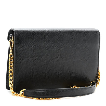 Prada Saffiano Lux Metal Triangle Logo Mini Envelope Chain Shoulder Bag Black 3 of 9