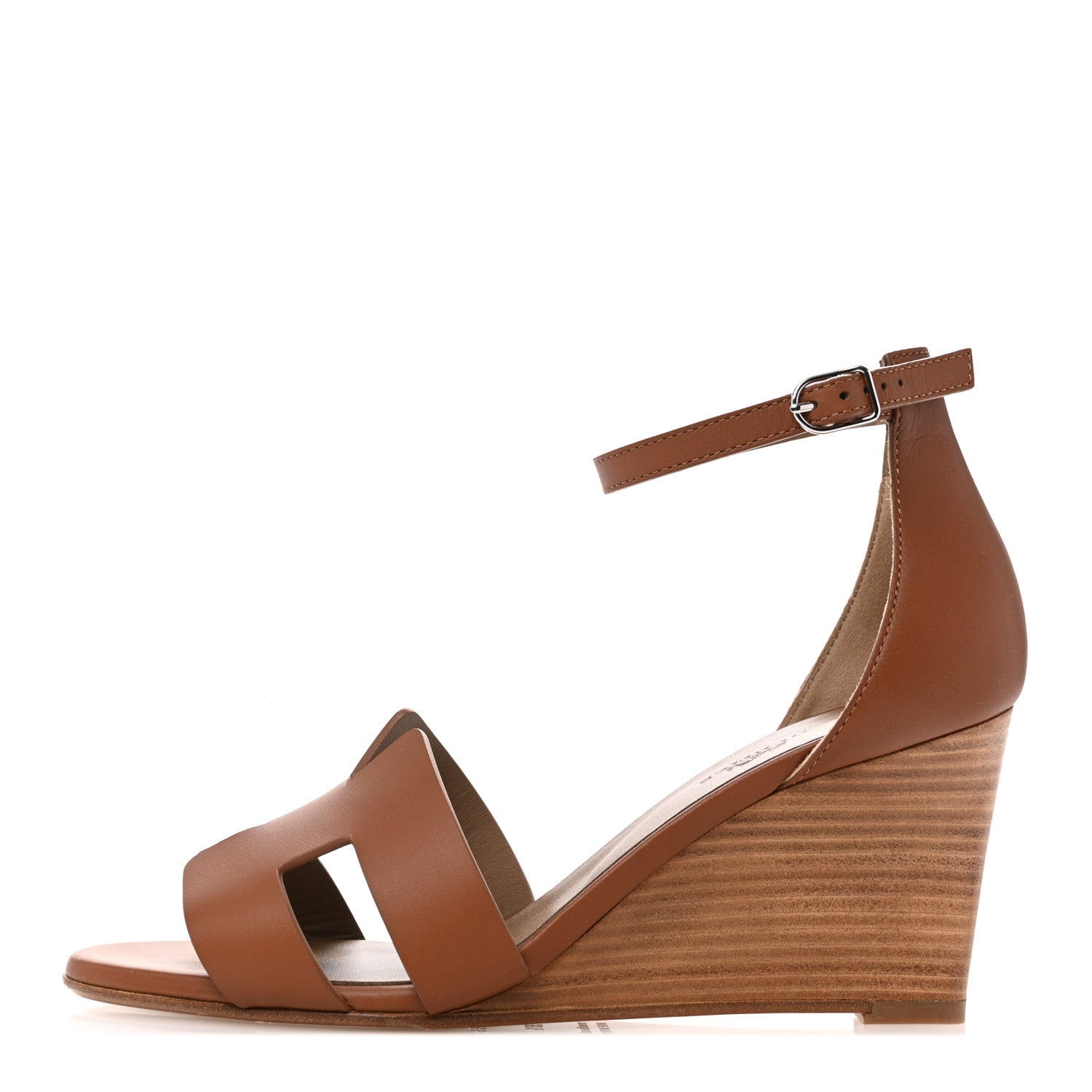 Hermes Calfskin Legend Wedge Sandals 38.5 Gold 1 of 10