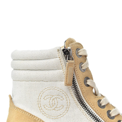 Chanel Toile Suede Calfskin CC Lace Up Short Boots 36 Light Beige 17 of 20