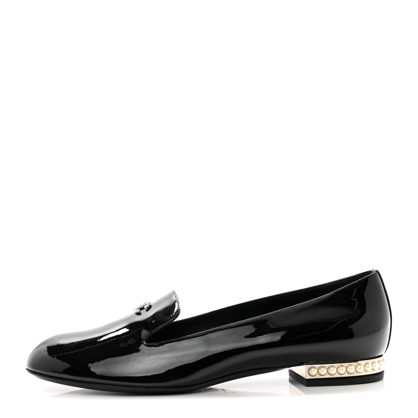 Patent Calfskin Pearl CC Loafers 41 Black