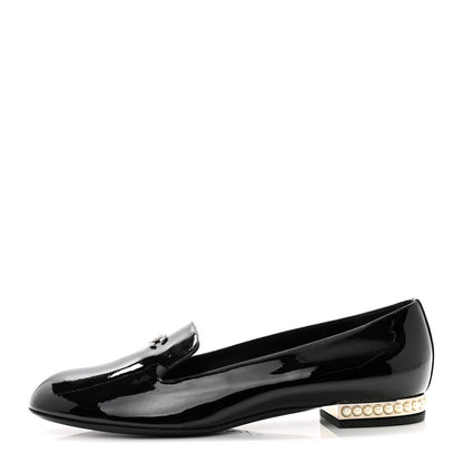 Chanel Patent Calfskin Pearl CC Loafers 41 Black 1 of 9