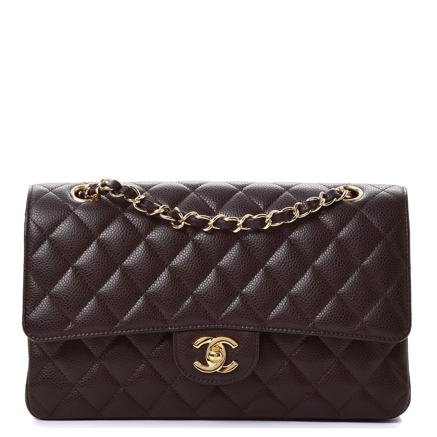 Caviar Quilted Medium Double Flap Brown