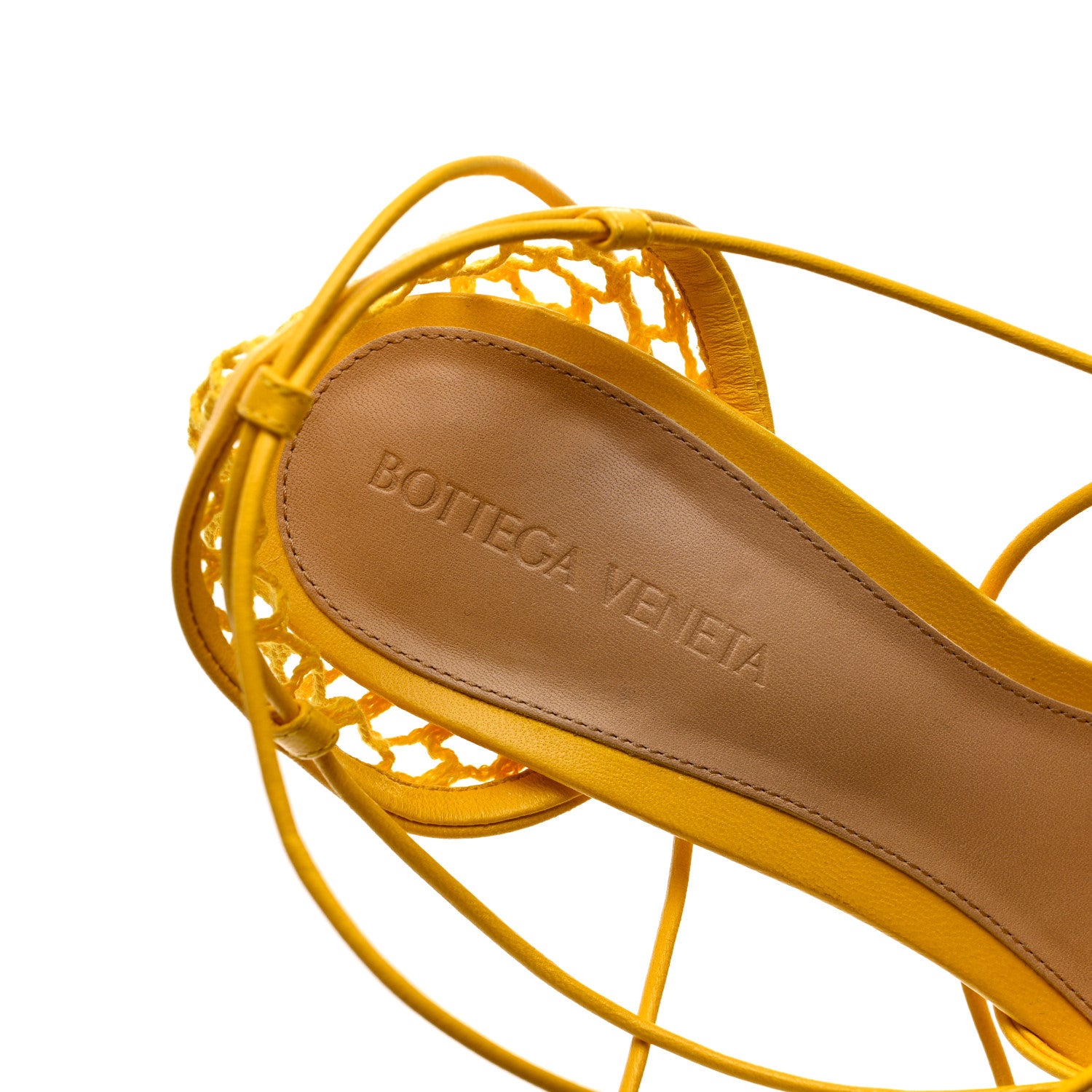Bottega Veneta Mesh Nappa Stretch Ankle Tie Sandals 39.5 Egg Yolk 6 of 9