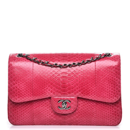 Chanel Python Jumbo Double Flap Dark Pink 1 of 9