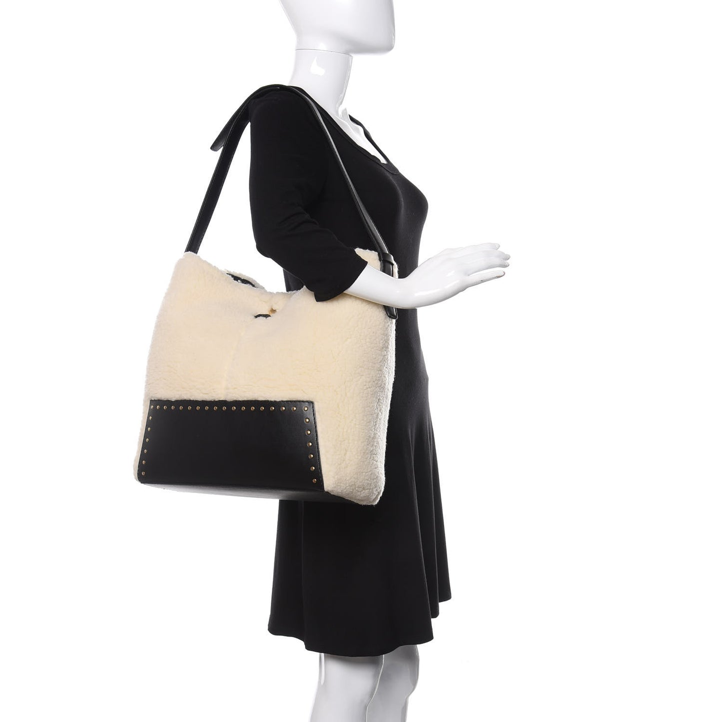 Eco Alter Nappa Shearling Popper Bucket Bag Black White