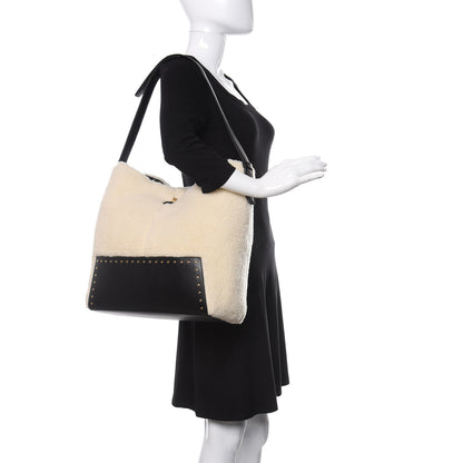 Stella McCartney Eco Alter Nappa Shearling Popper Bucket Bag Black White 2 of 9