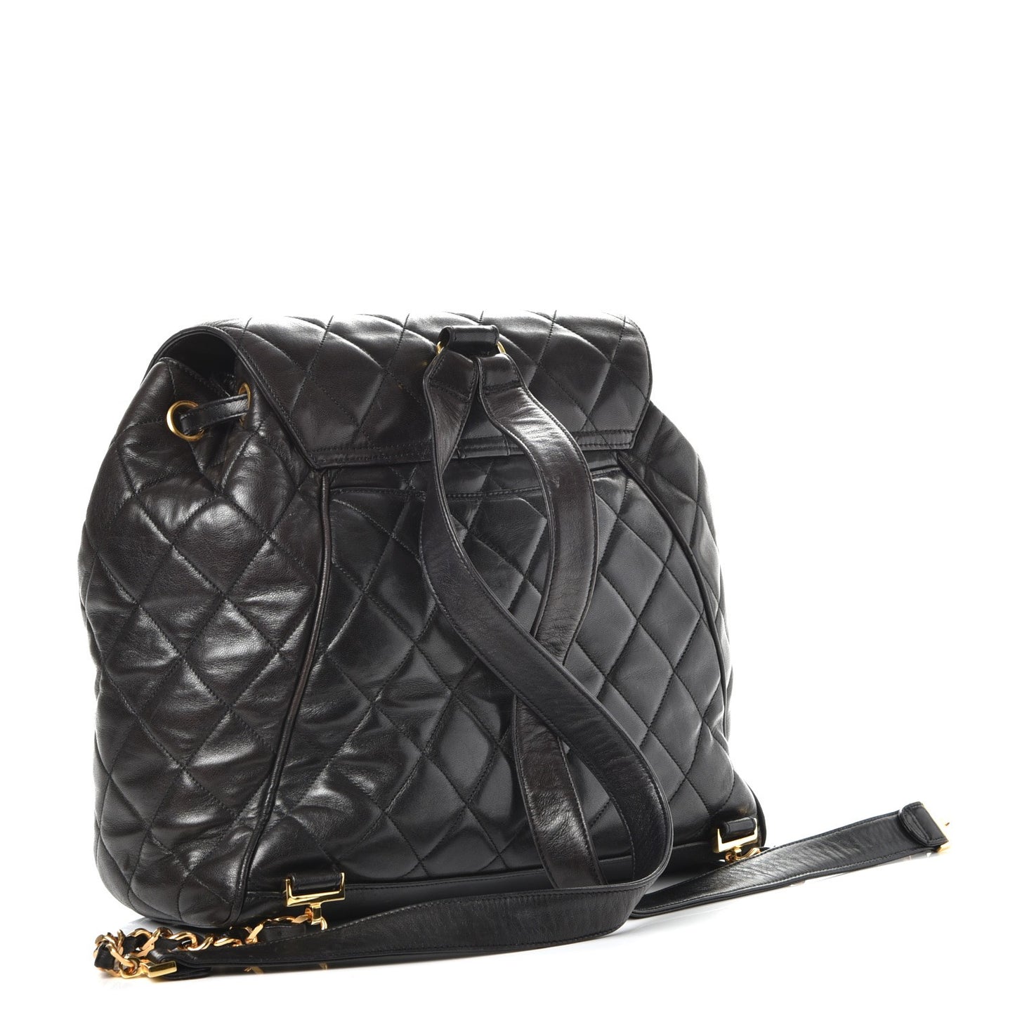 Lambskin Quilted Drawstring Backpack Black