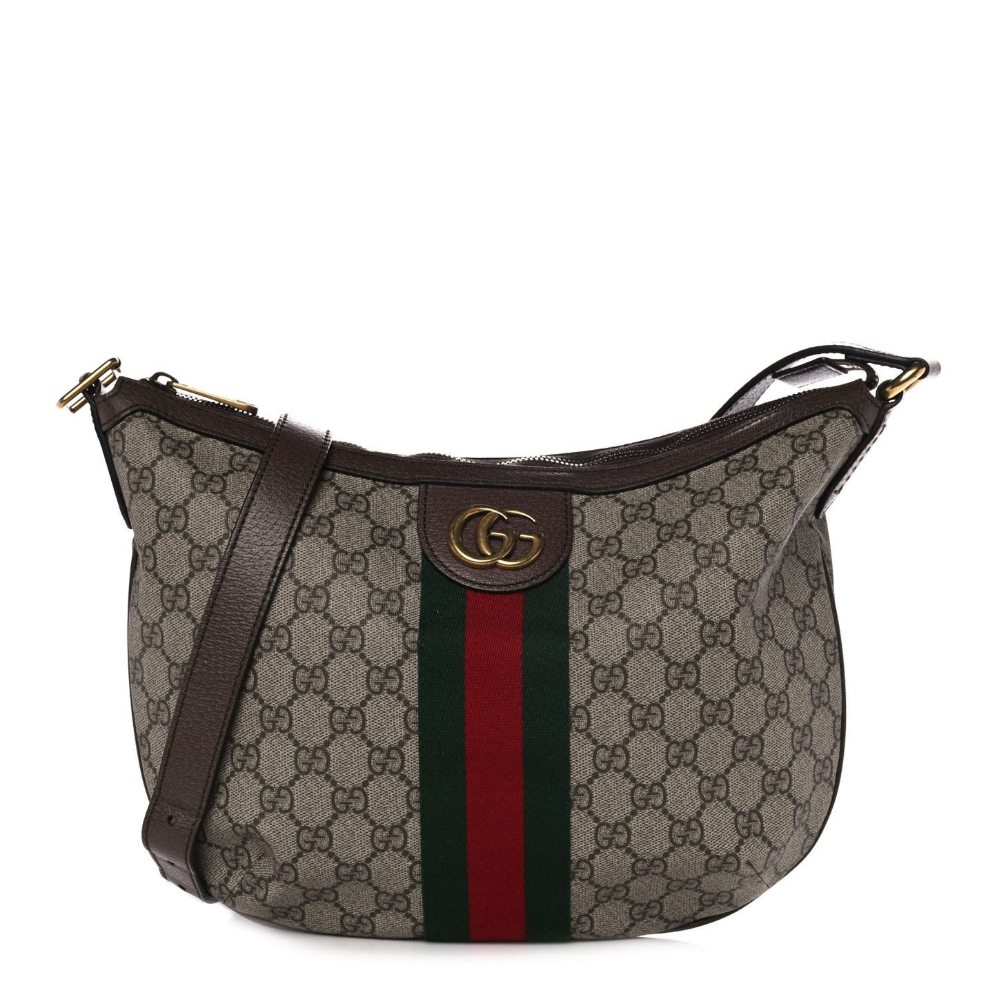 GG Supreme Monogram Web Small Ophidia Half Moon Hobo Brown