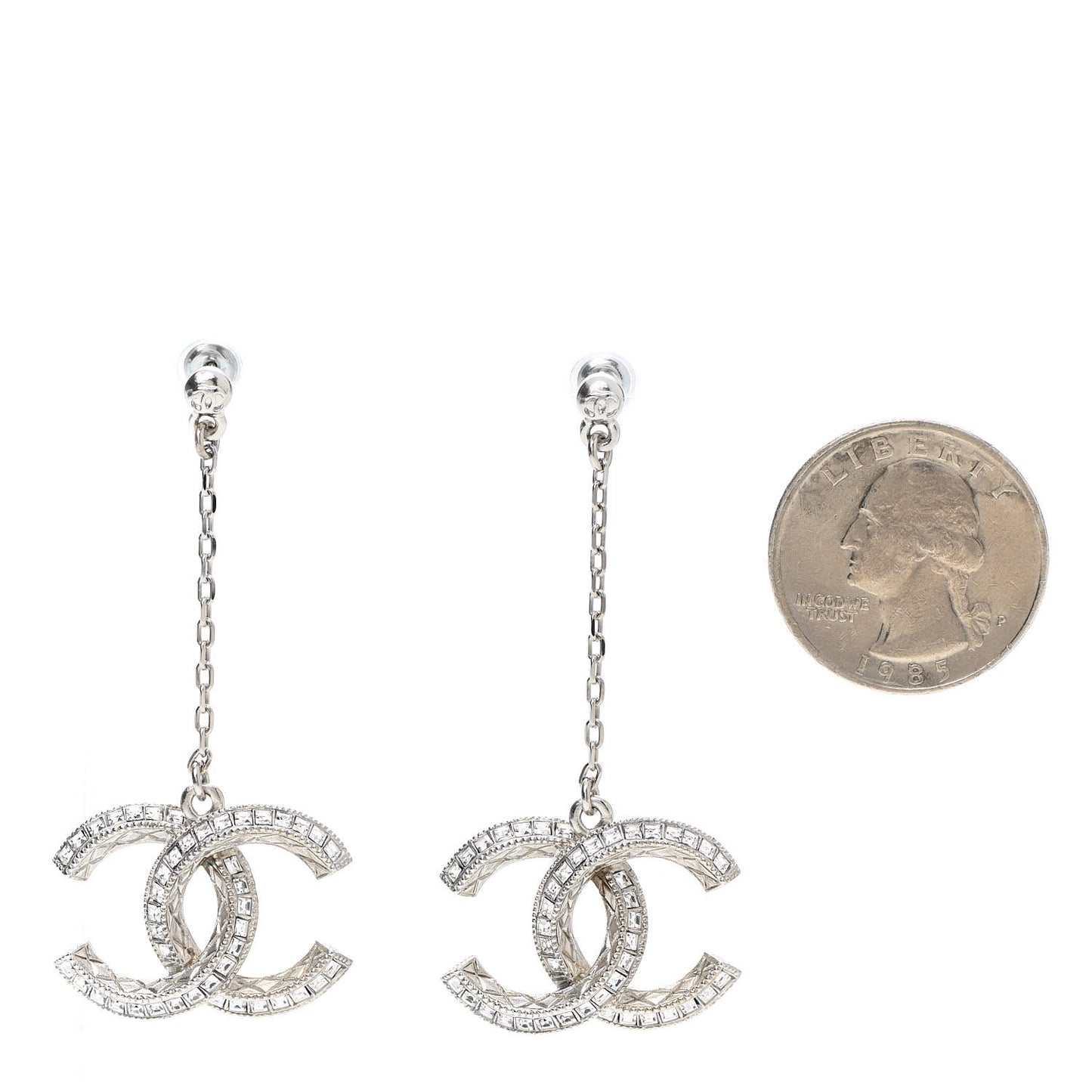 Baguette Crystal CC Dangle Earrings Silver