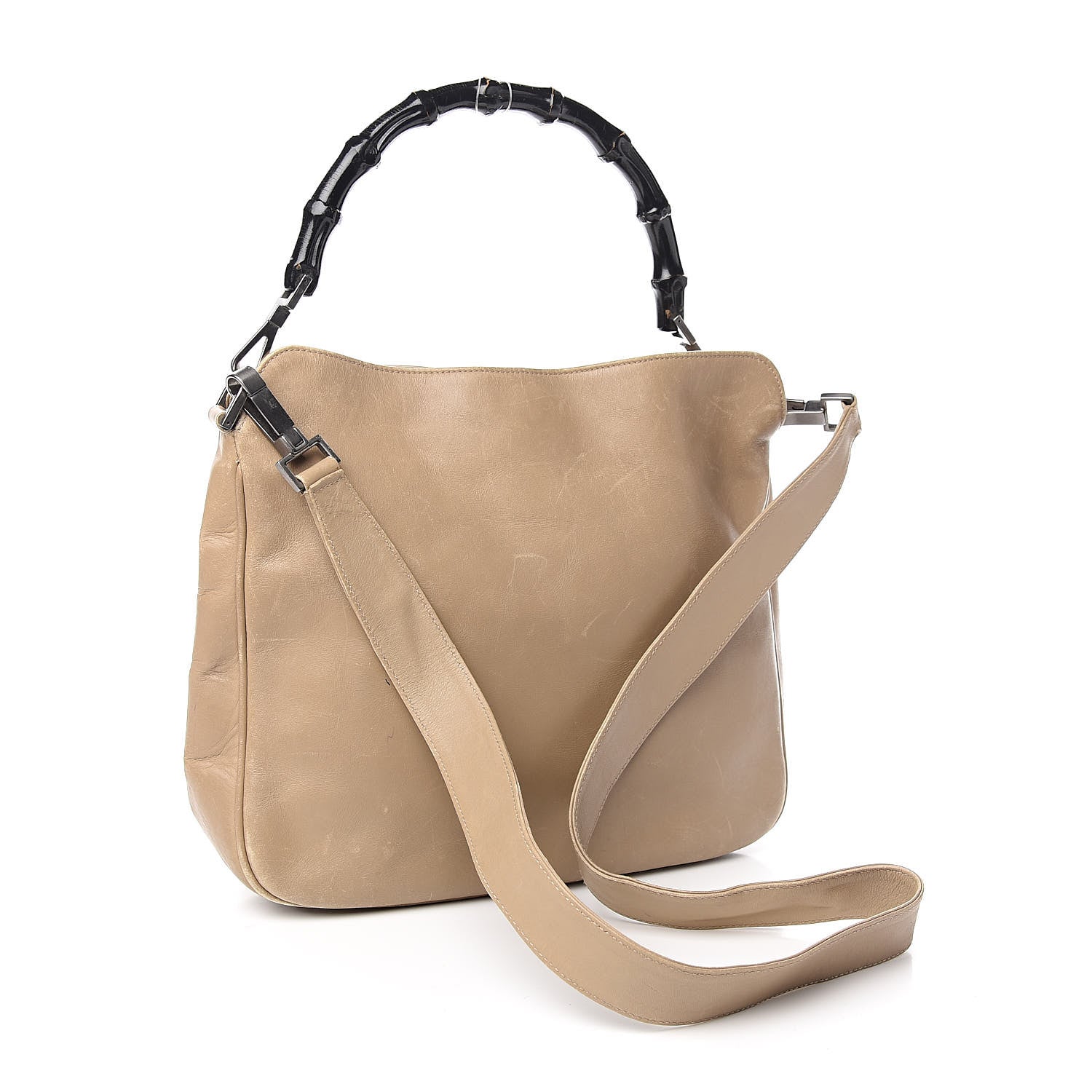 Gucci Calfskin Bamboo Top Handle Hobo Beige 3 of 16