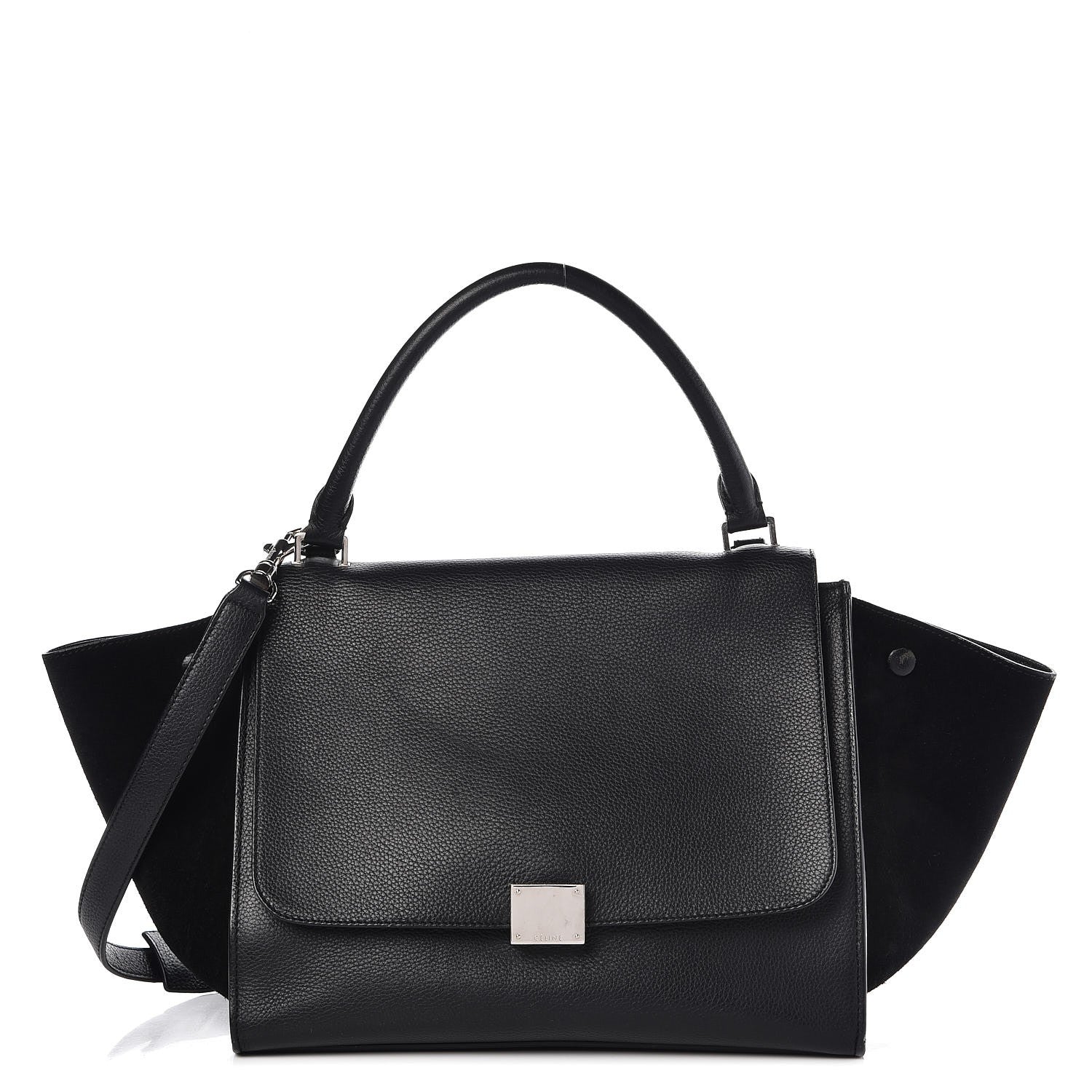 Celine Drummed Calfskin Suede Medium Trapeze Black 1 of 12