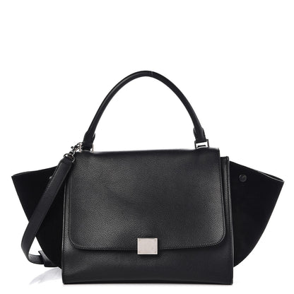 Celine Drummed Calfskin Suede Medium Trapeze Black 1 of 12