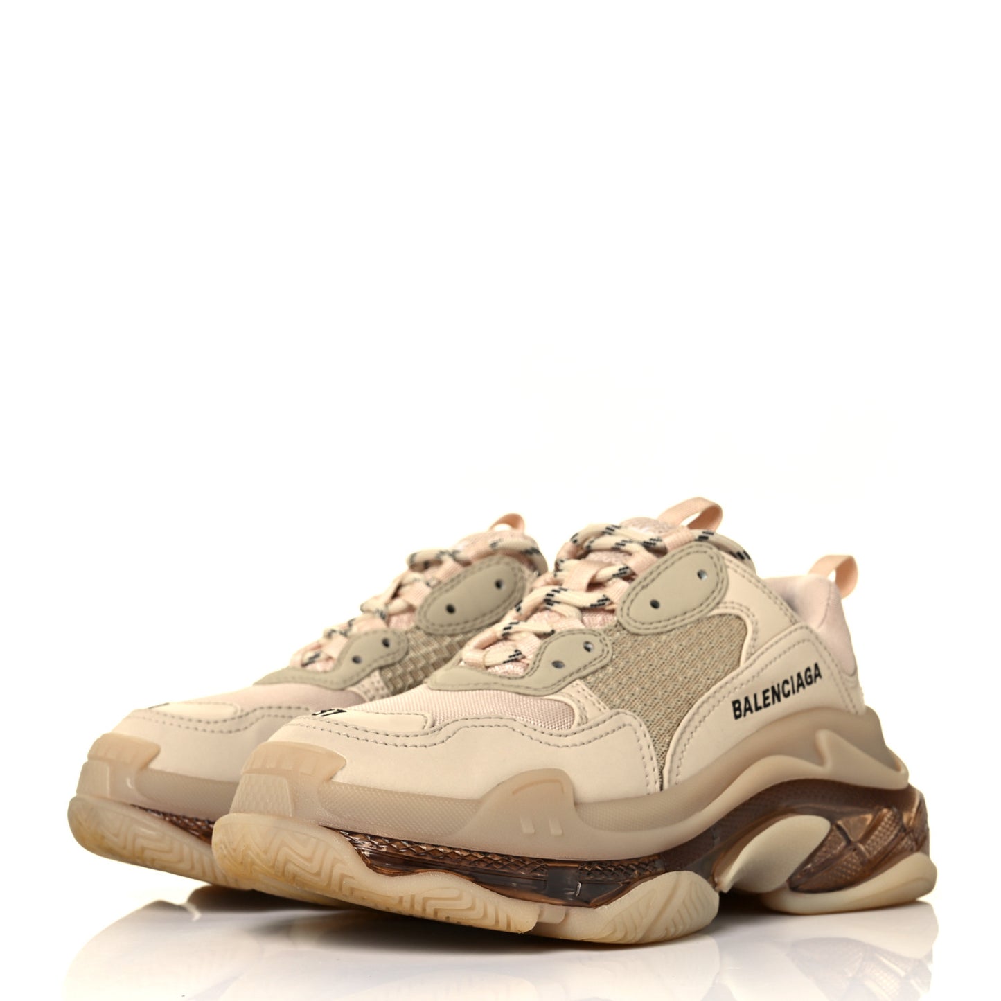 Fabric Mesh Clear Sole Womens Triple S Sneakers 37 Beige