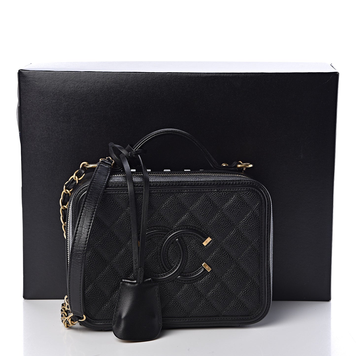 Caviar Quilted Medium CC Filigree Vanity Case Black