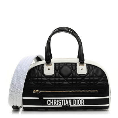 Christian Dior Lambskin Cannage Medium Dior Vibe Zip Bowling Bag Black White 1 of 10