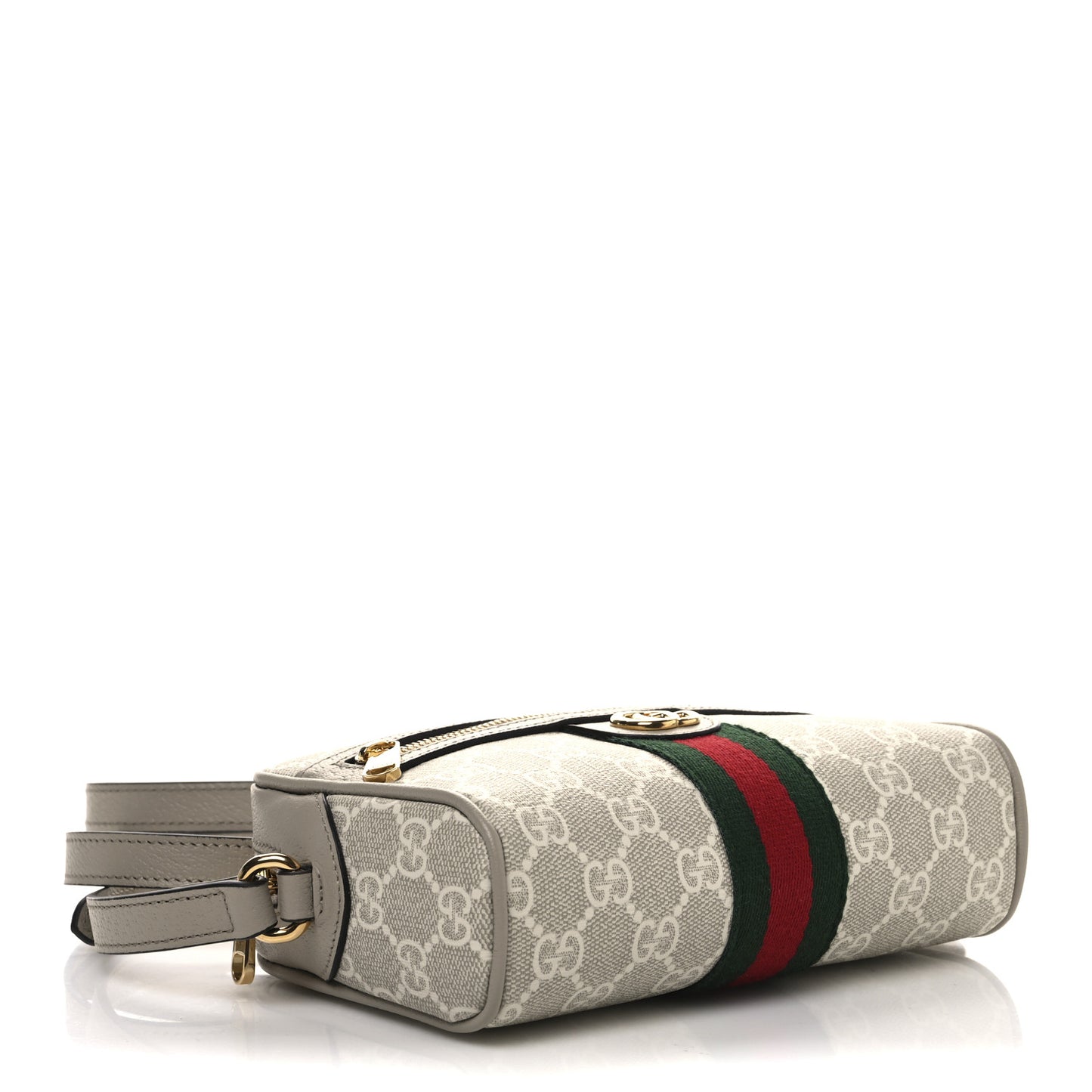 GG Supreme Monogram Textured Calfskin Web Mini Ophidia Shoulder Bag Beige Mystic White Oatmeal
