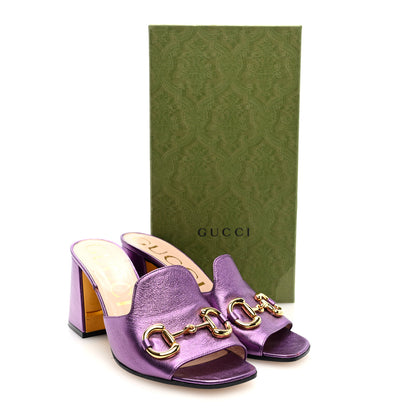 Gucci Metallic Nappa Horsebit 75mm Slide Sandals 39 Violet 9 of 9