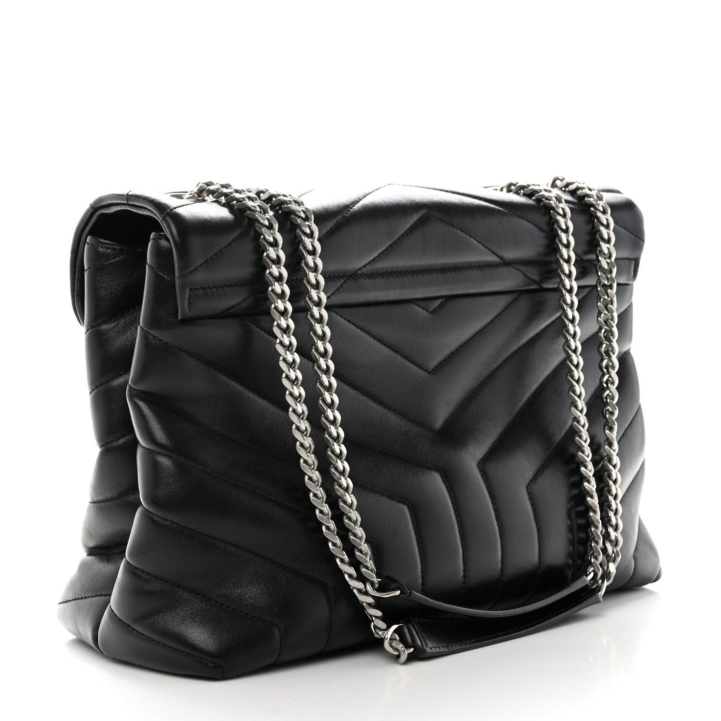 Calfskin Y Quilted Monogram Medium Loulou Chain Satchel Black
