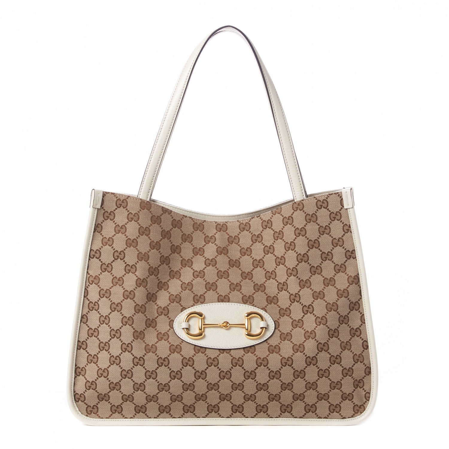 Gucci Monogram New Sakai Calfskin Lux Horsebit 1955 Tote Beige Ebony Mystic White 1 of 8
