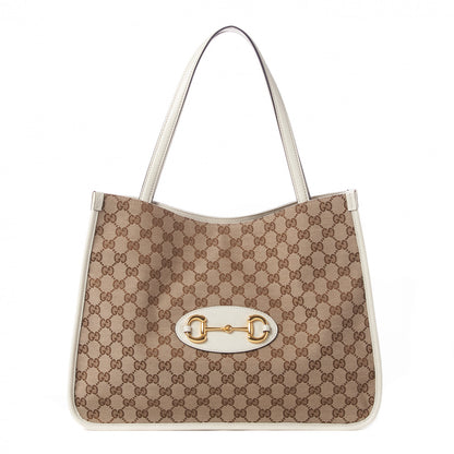 Gucci Monogram New Sakai Calfskin Lux Horsebit 1955 Tote Beige Ebony Mystic White 1 of 8