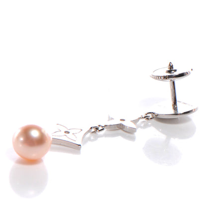 Louis Vuitton 18k White Gold Monogram Pearl Dangle Earrings 5 of 9