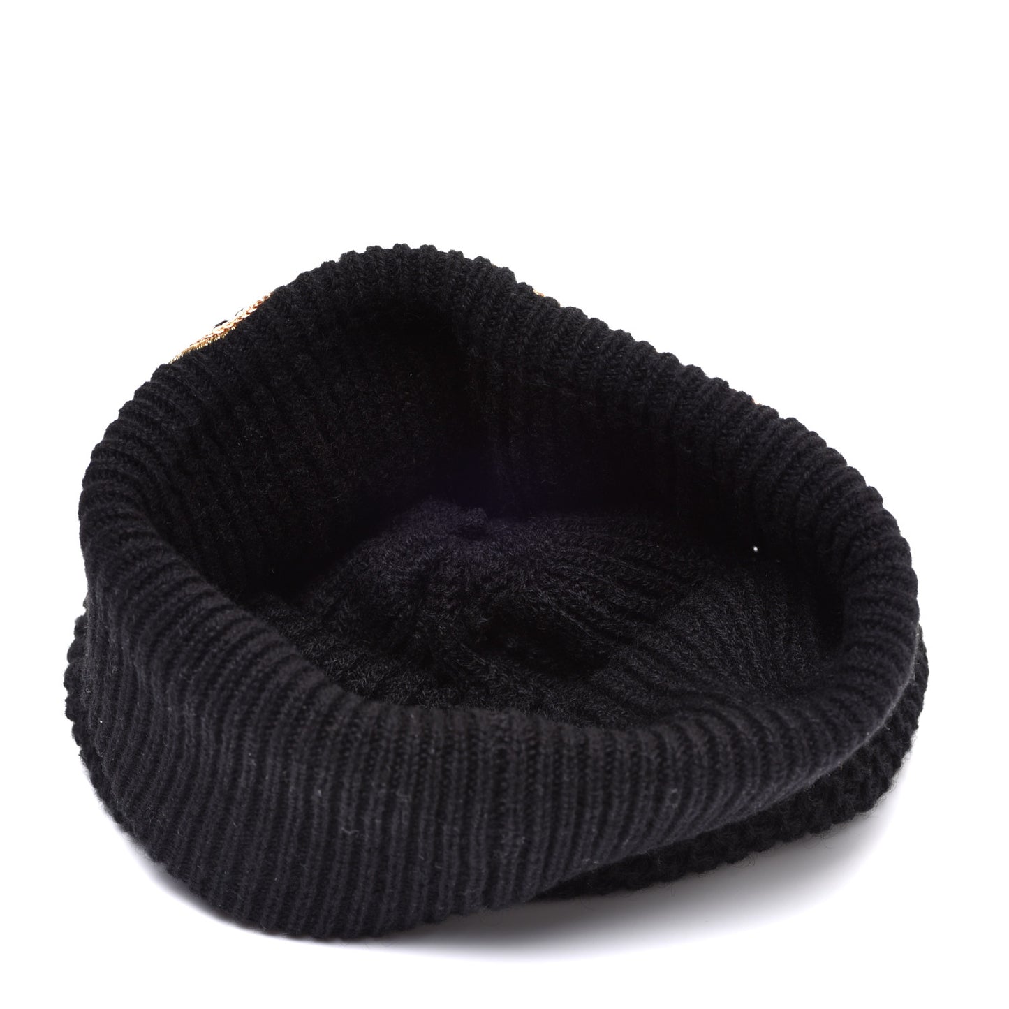 Cashmere Sequin Logo Beanie Hat Black Gold