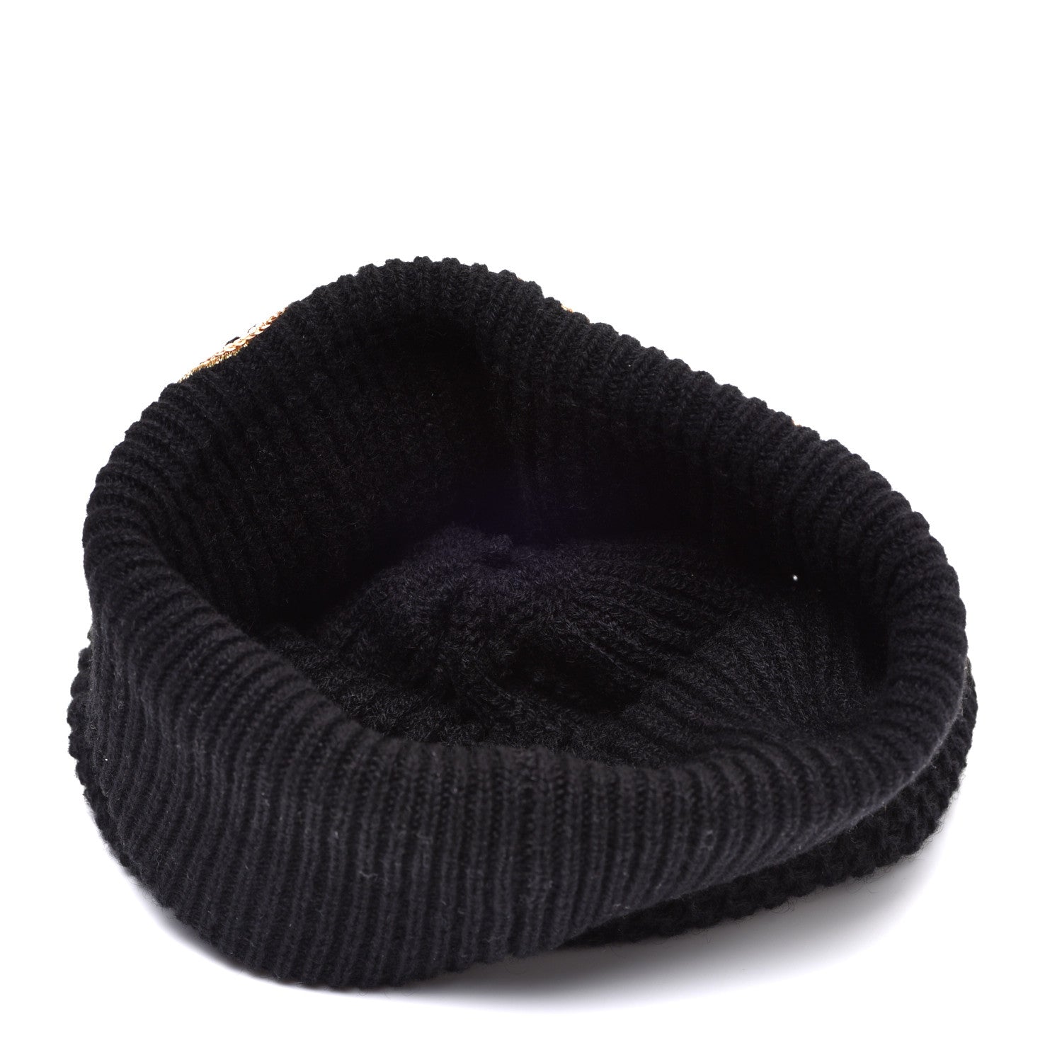 Chanel Cashmere Sequin Logo Beanie Hat Black Gold 5 of 7
