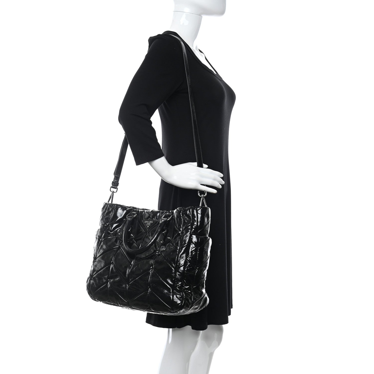 Prada Vernice Chevron Tote Black 2 of 9