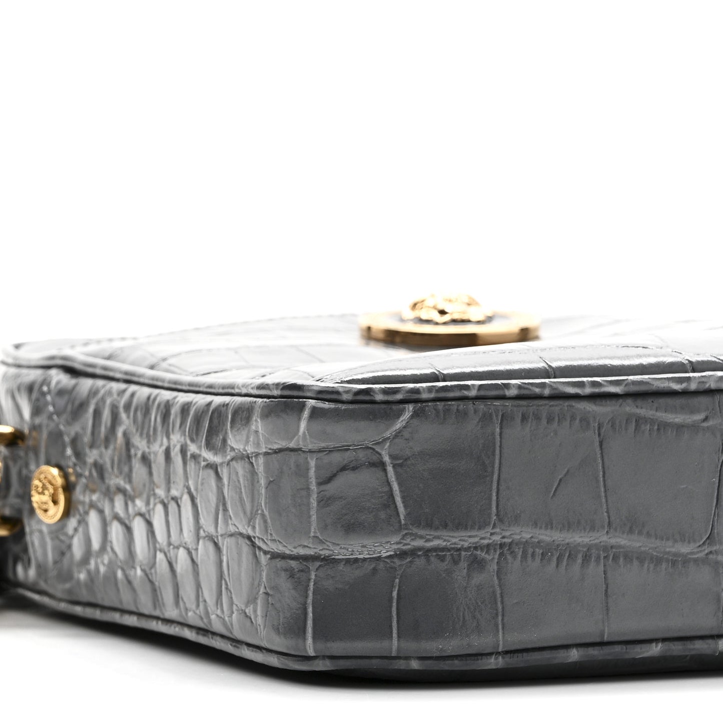 Calfskin Crocodile Embossed Medusa Messenger Bag Grey