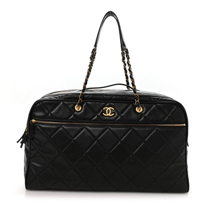 Chanel Shiny Grained Calfskin Quilted Large Travel Bowling Bag Black 1 of 9