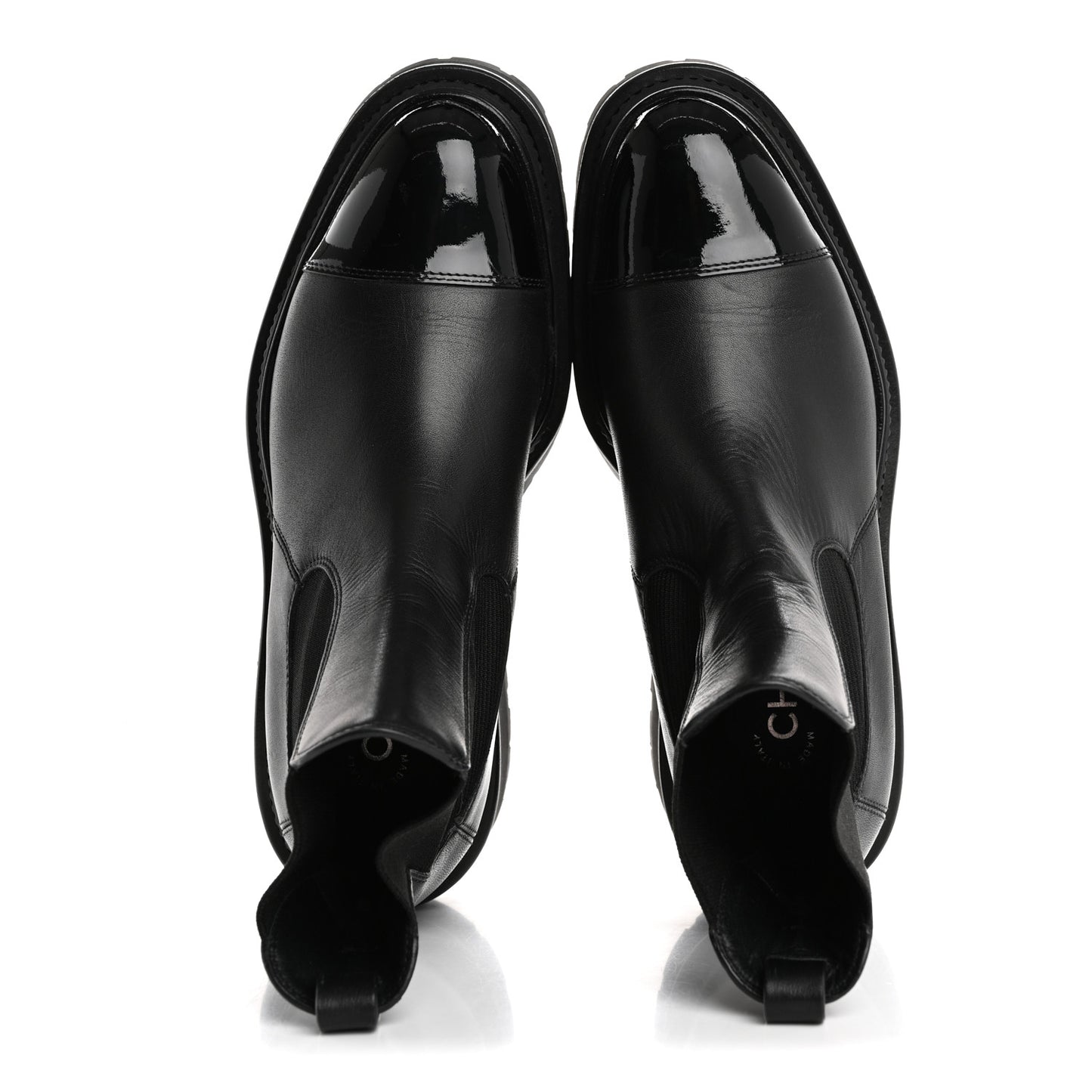 Calfskin Patent Cap Toe Ankle Boots 37 Black