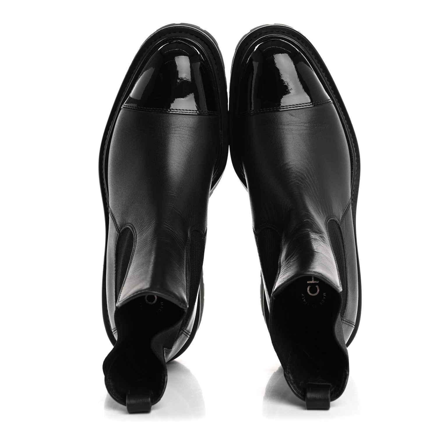 Chanel Calfskin Patent Cap Toe Ankle Boots 37 Black 2 of 13