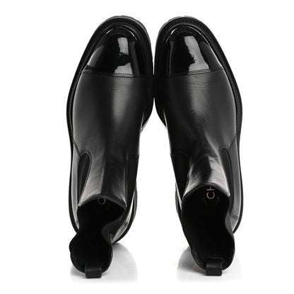 Chanel Calfskin Patent Cap Toe Ankle Boots 37 Black 2 of 13