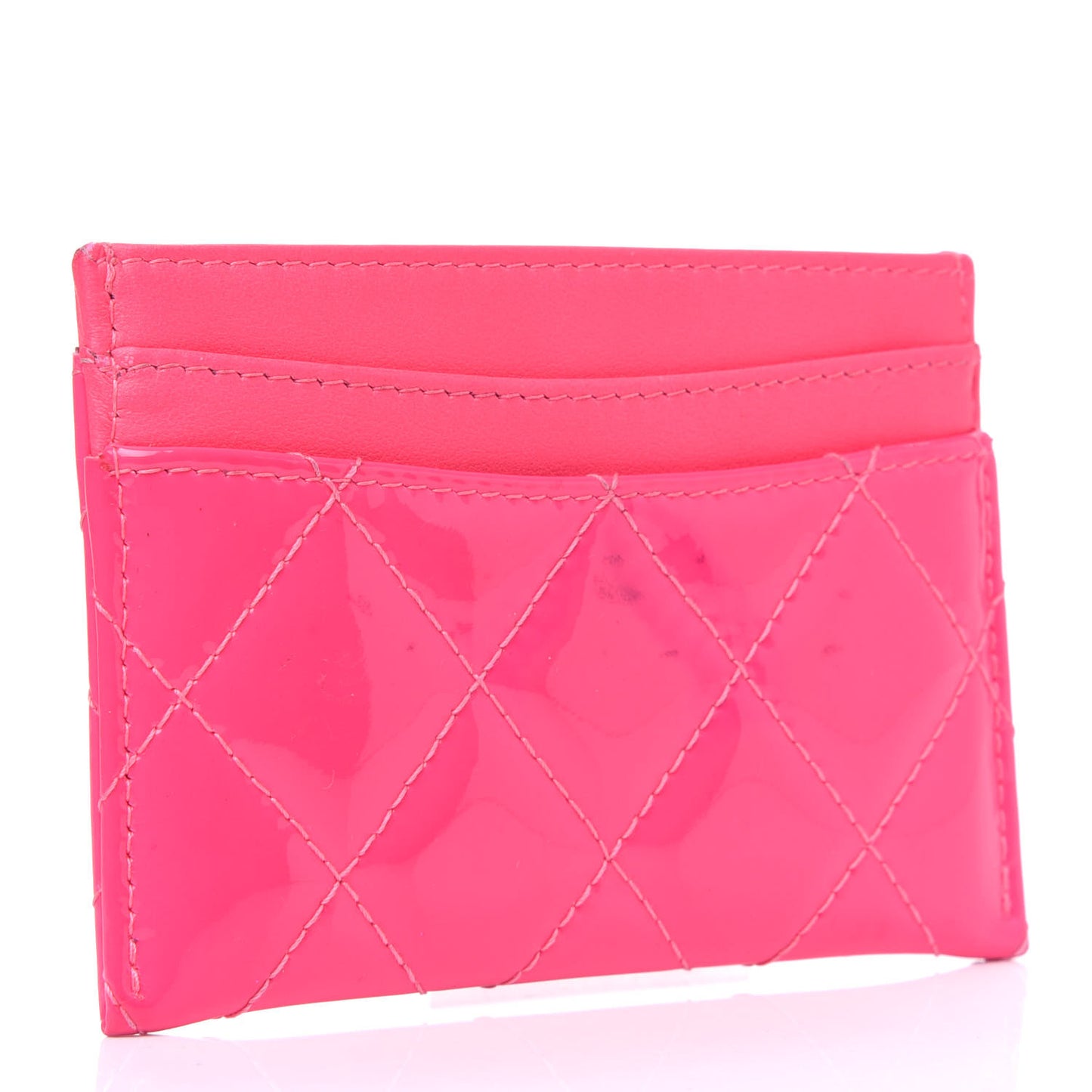 Patent Quilted Card Holder Pink
