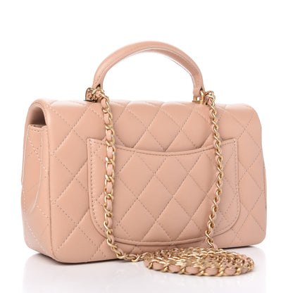 Chanel Lambskin Quilted Mini Top Handle Rectangular Flap Beige 3 of 11