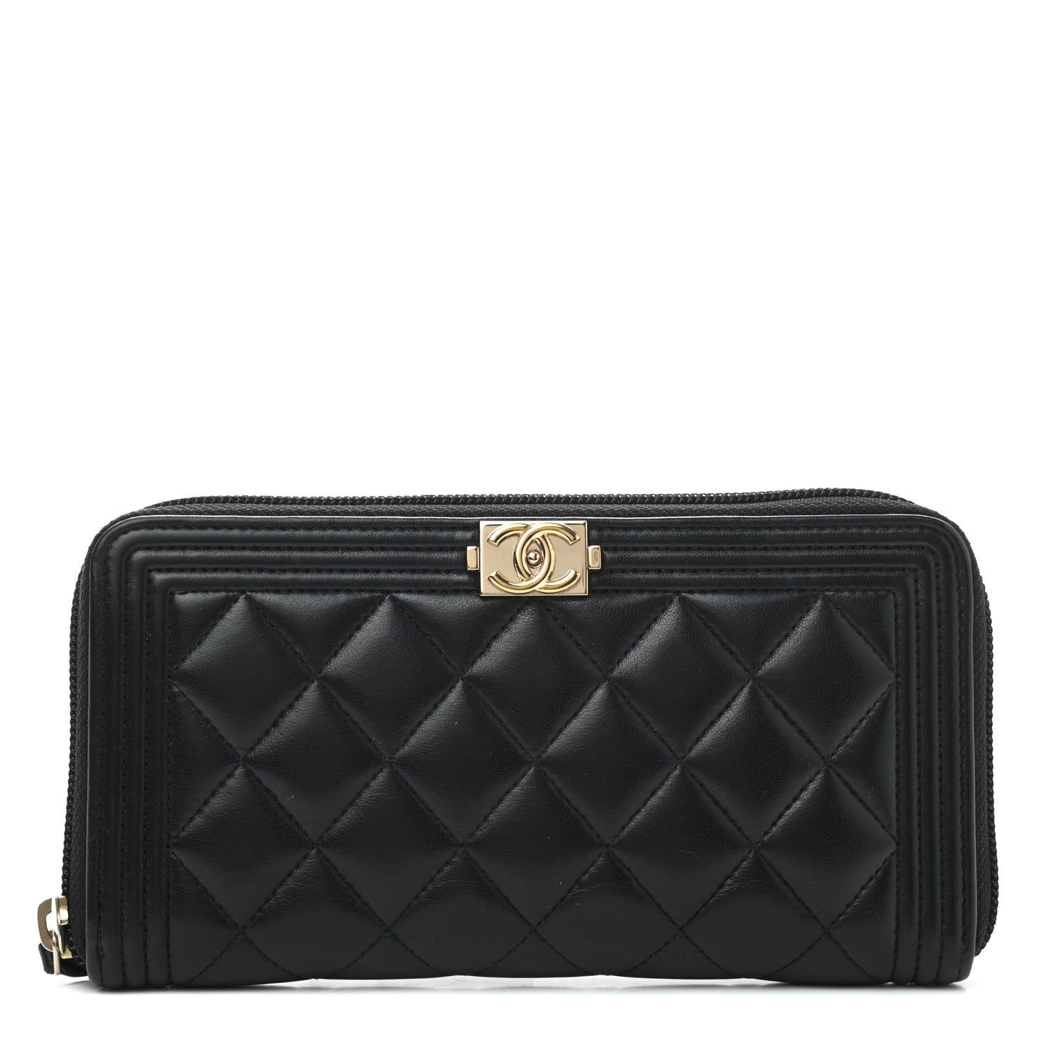 Chanel Lambskin Quilted Boy Zip Around Wallet Black 1 of 8