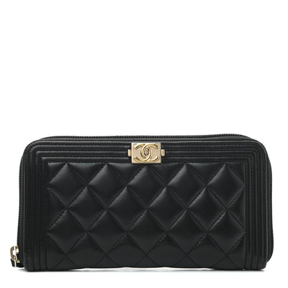 Chanel Lambskin Quilted Boy Zip Around Wallet Black 1 of 8