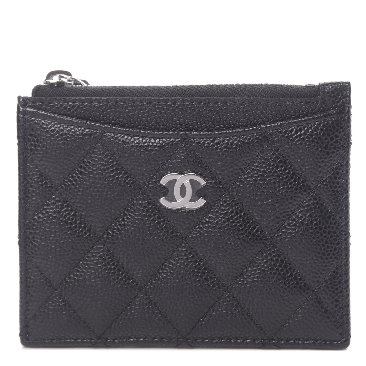 Caviar Quilted CC Zip Card Holder Black