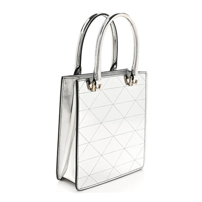 Prada Spazzolato Metal Triangle Logo Triangle Patterned Small Double Handle Crossbody Tote Argento 3 of 14