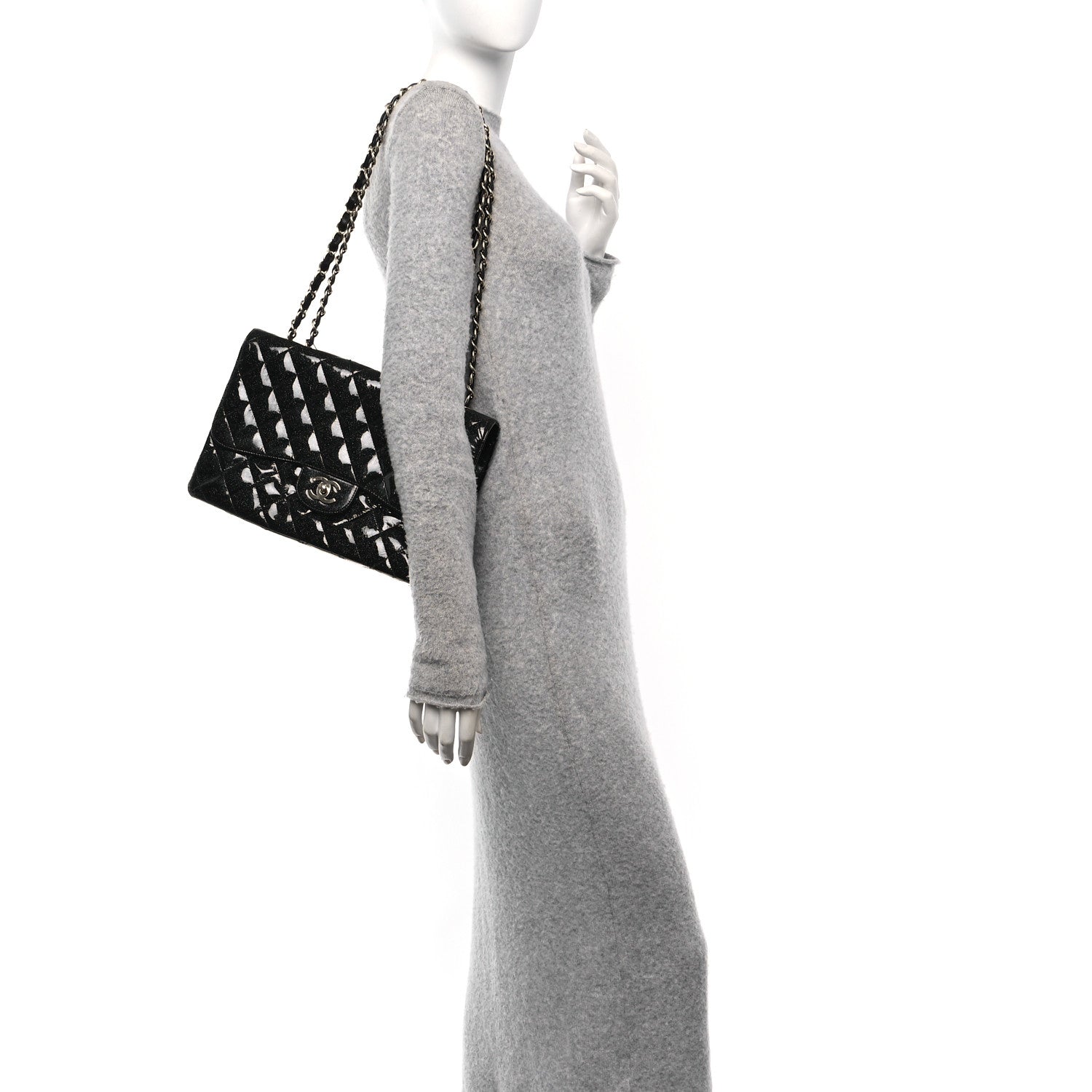 Chanel Patent Quilted Sparkle Glitter Jumbo Single Flap Black 2 of 10