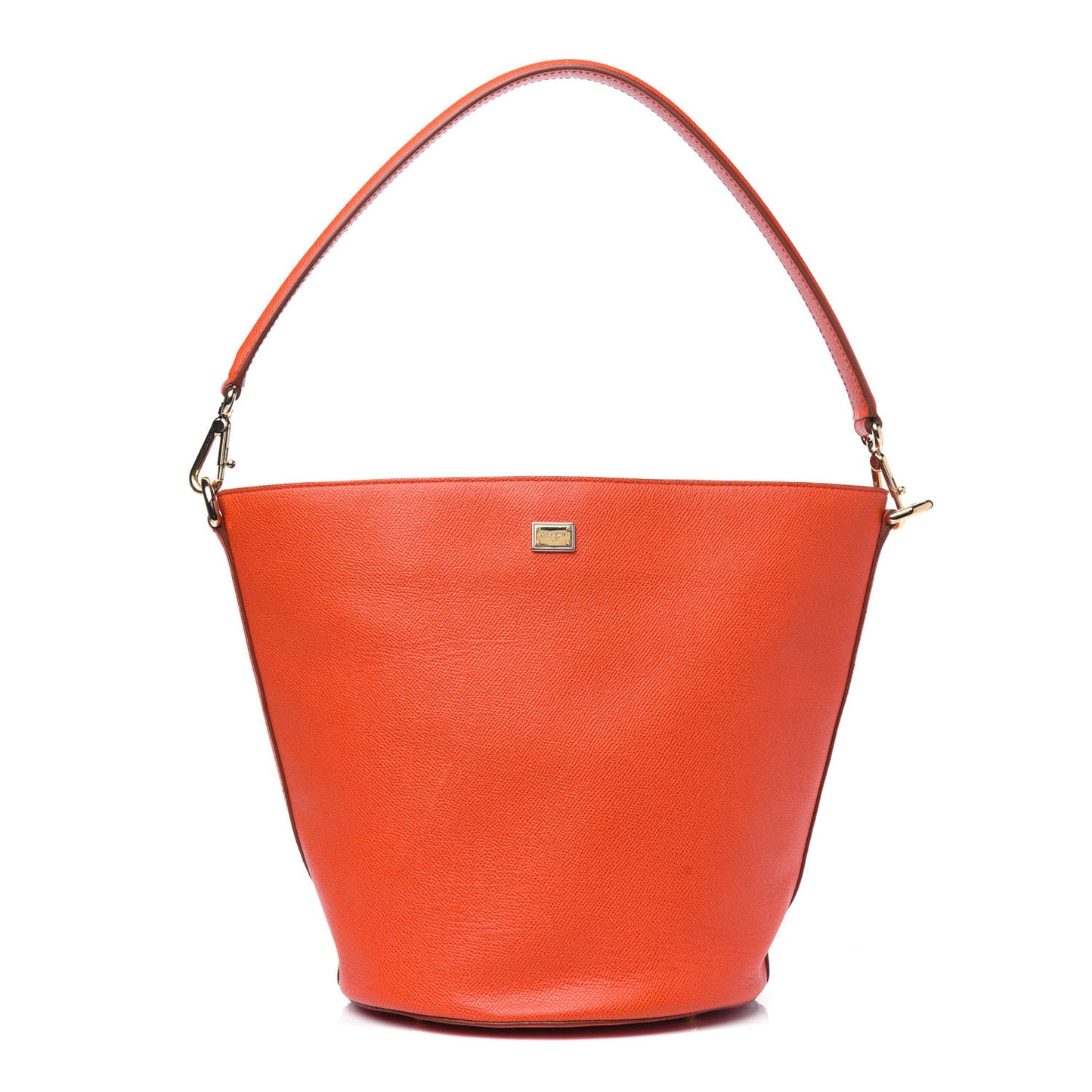 Textured Calfskin Bucket Tote Orange